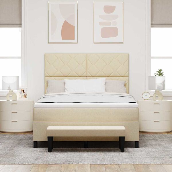 vidaXL Krevet s opruga kutije s uzglavljem Krema 160 x 200 cm tkanina