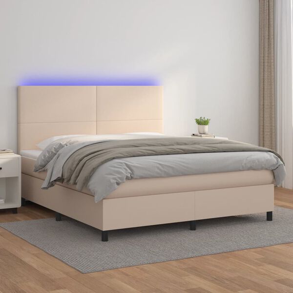 vidaXL Krevet box spring madrac LED cappuccino 180x200cm umjetna koža