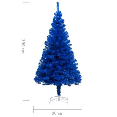 vidaXL Umjetno osvijetljeno božićno drvce s kuglicama plavo 180 cm PVC
