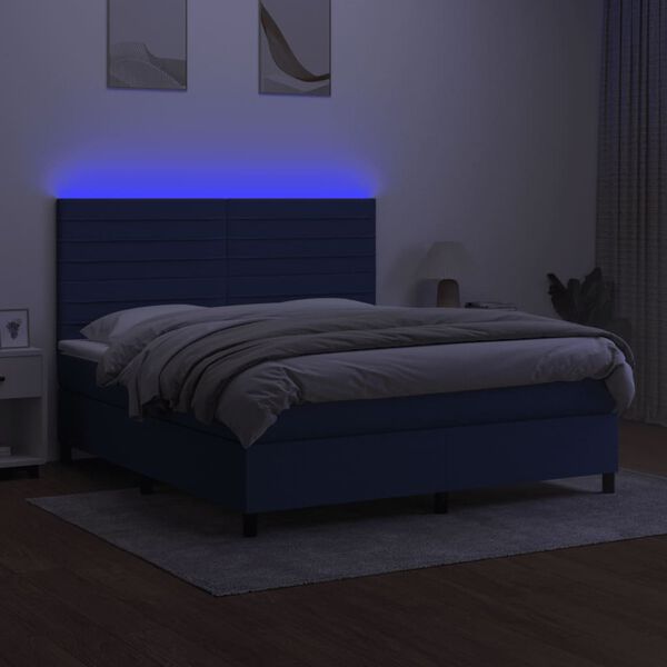 vidaXL Krevet box spring s madracem LED plavi 160x200 cm od tkanine