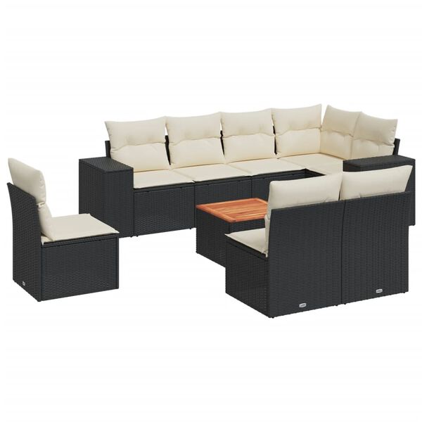 vidaXL 9-dijelni set vrtnih sofa s jastucima crni od poliratana