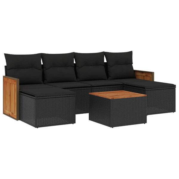 vidaXL 7-dijelni set vrtnih sofa od poliratana s jastucima crni