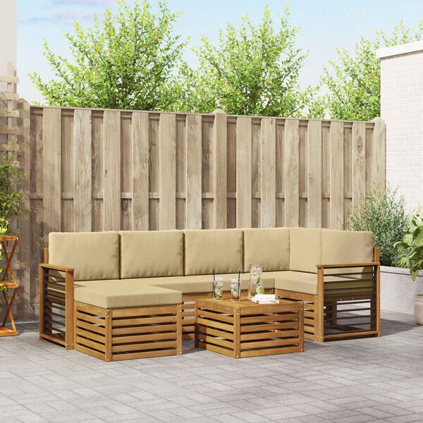 vidaXL Sekcijska garnitura 7 pcs Prirodna i bež Čvrsto drvo akacije