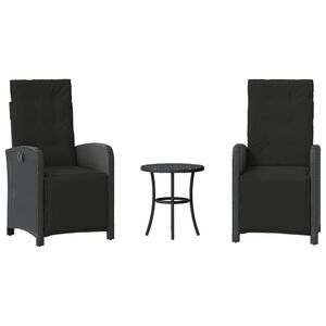 vidaXL 3-dijelni bistro set s jastucima crni od poliratana