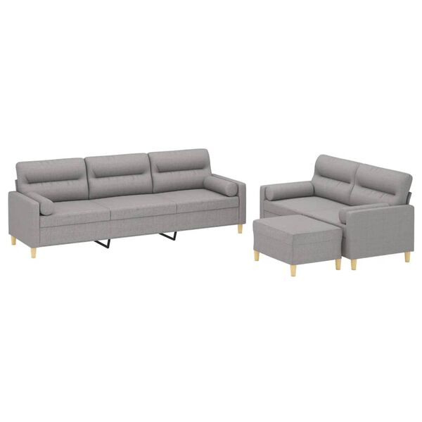 vidaXL 3-dijelni set sofa s jastucima svjetlosivi od tkanine