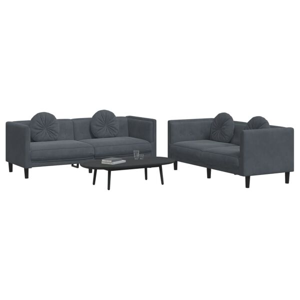 vidaXL 2-dijelni set sofa s jastucima tamnosivi bar&scaron;unasti