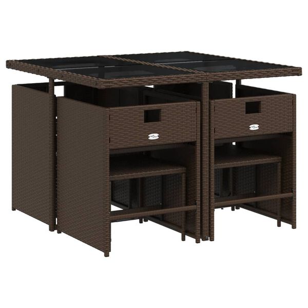 vidaXL 9-dijelni vrtni blagovaonski set s jastucima poliratan smeđi