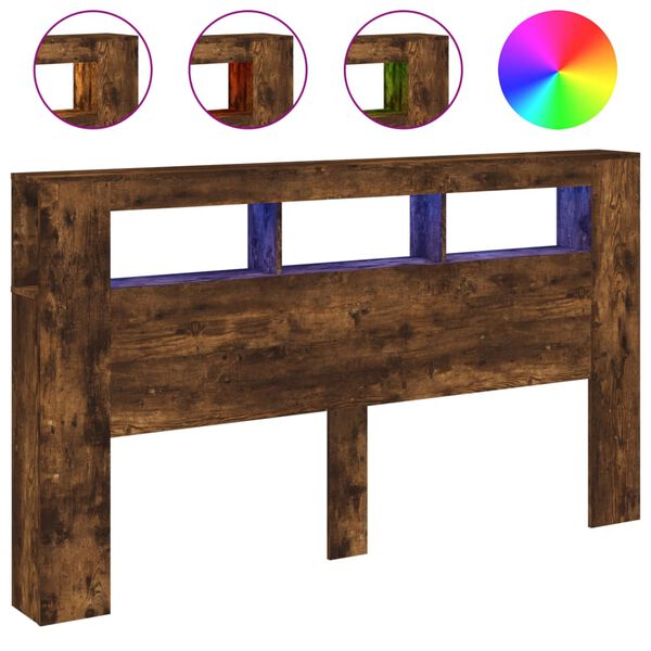 vidaXL LED uzglavlje boja dimljenog hrasta 180x18,5x103,5 cm