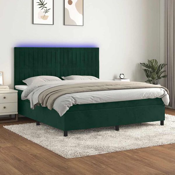 vidaXL Krevet box spring s madracem LED tamnozeleni 180x200 cm bar&scaron;un