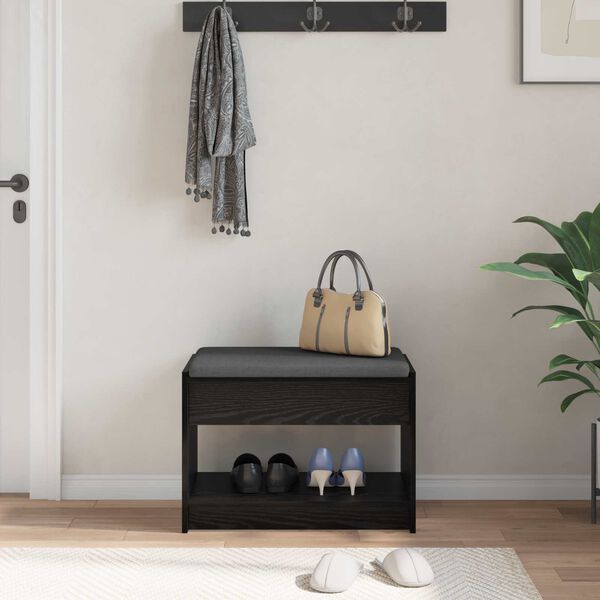 vidaXL Klupa za hodnik s jastukom s policom Crni Hrast 63 x 38 x 45 cm