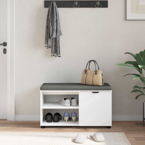 vidaXL Klupa za hodnik s jastukom s policom Bijeli 80 x 38 x 46 cm
