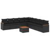 vidaXL 10-dijelni set vrtnih sofa s jastucima crni od poliratana