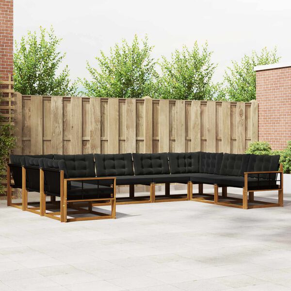 vidaXL Set vanjskih sofa s jastukom 9 pcs Prirodna i crna