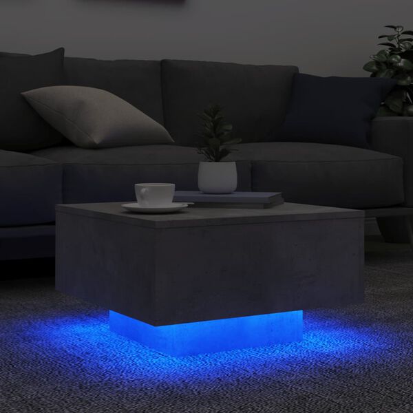 vidaXL Stolić za kavu s LED svjetlima sivi boja betona 55 x 55 x 31 cm