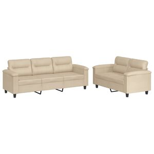 vidaXL 2-dijelni set sofa s jastucima krem od mikrovlakana