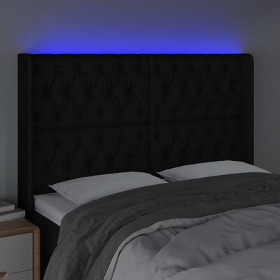 vidaXL LED uzglavlje crno 163 x 16 x 118/128 cm od tkanine