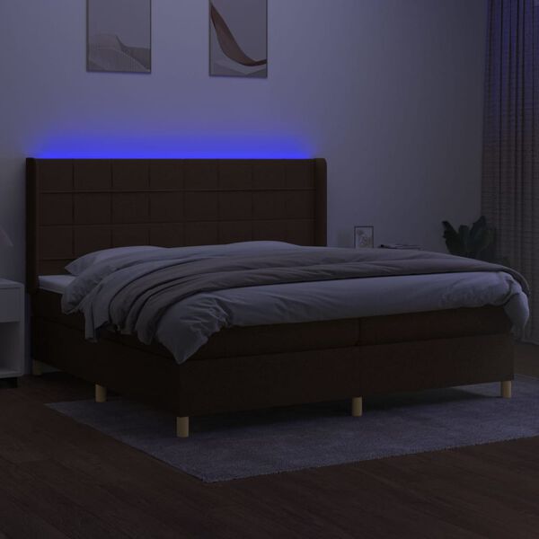 vidaXL Krevet box spring s madracem LED tamnosmeđi 200x200 cm tkanina