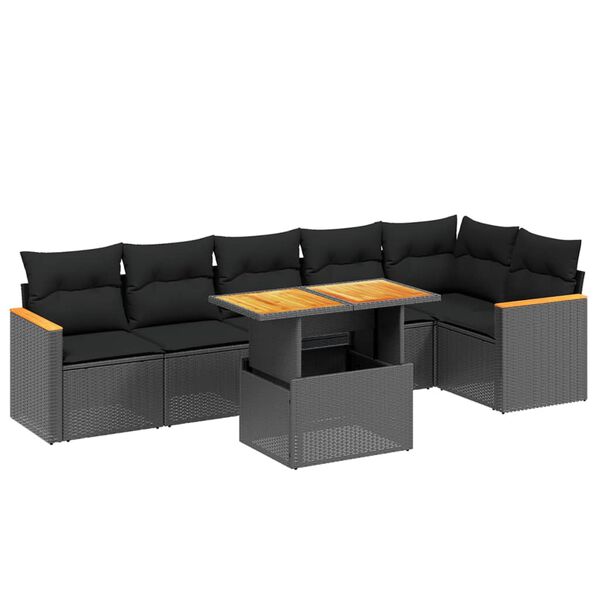 vidaXL 7-dijelni set vrtnih sofa od poliratana s jastucima crni