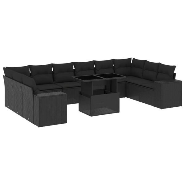 vidaXL 11-dijelni set vrtnih sofa od poliratana s jastucima crni