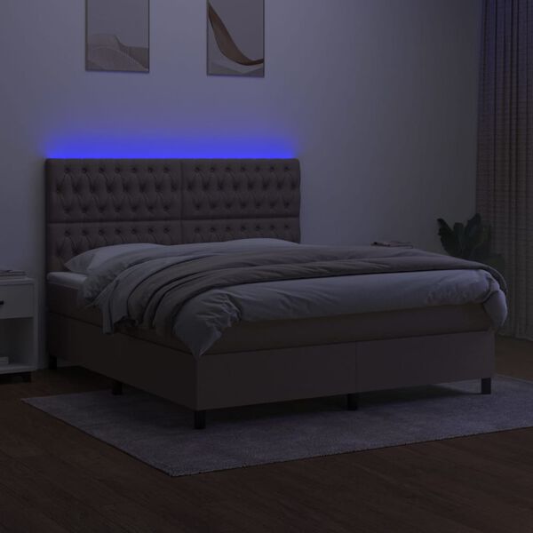 vidaXL Krevet box spring s madracem LED smeđesivi 180x200 cm tkanina