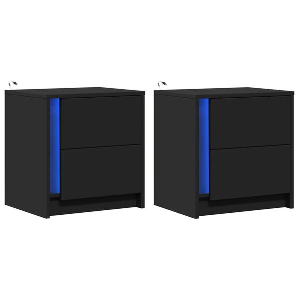 vidaXL Noćni ormarići s LED svjetlima 2 kom crni od konstruiranog drva