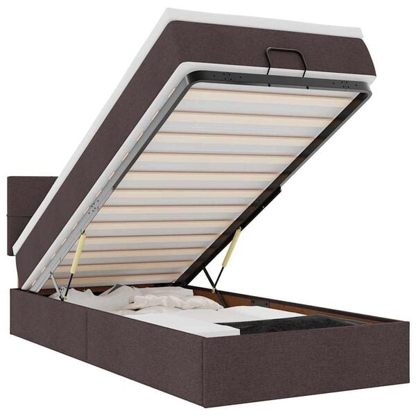 vidaXL Otomanski krevet s madracem i LED tamnosmeđi 90x200 cm tkanine