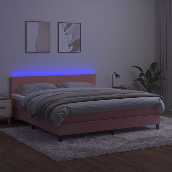 vidaXL Krevet box spring s madracem LED ružičasti 160x200cm bar&scaron;unasti