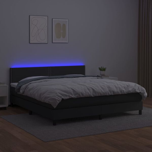 vidaXL Krevet box spring s madracem LED crni 180x200cm od umjetne kože
