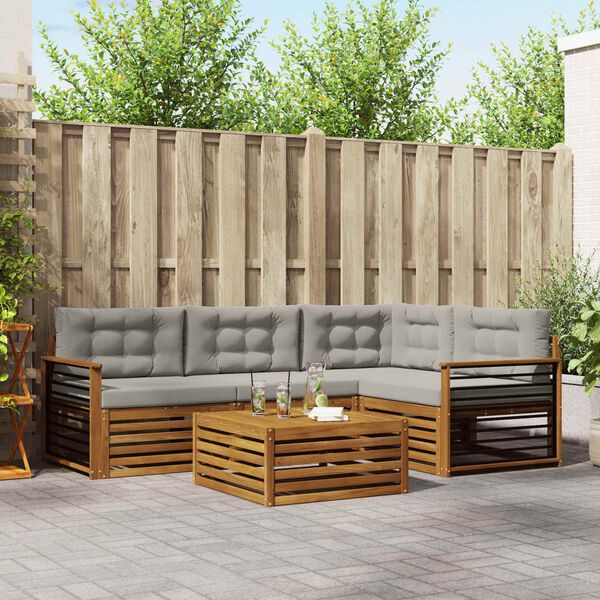 vidaXL Set vanjskih sofa s jastukom 5 pcs Prirodna i svijetlo siva