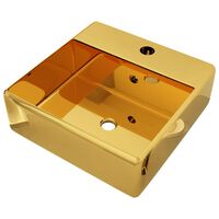 vidaXL Umivaonik sa zaštitom od prelijevanja 41x41x15 cm keramički zlatni