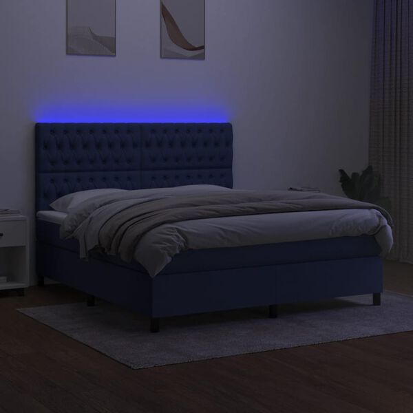vidaXL Krevet box spring s madracem LED plavi 160x200 cm od tkanine