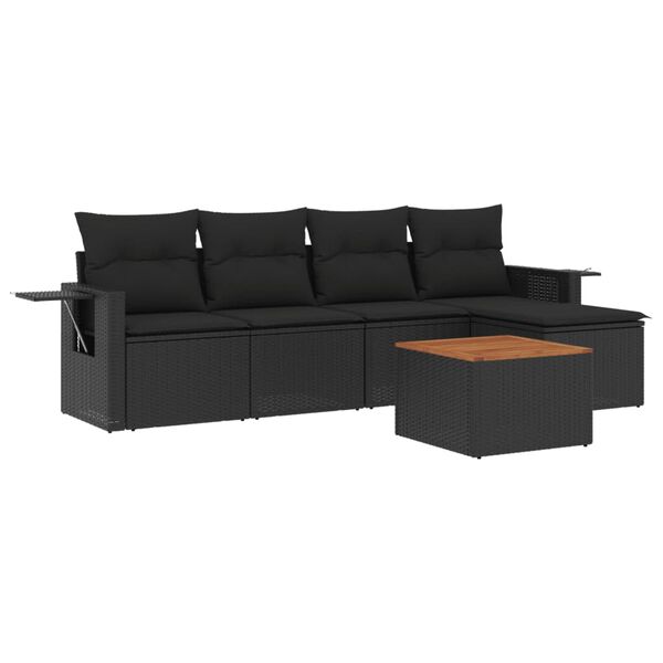 vidaXL 6-dijelni set vrtnih sofa s jastucima crni od poliratana