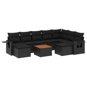 vidaXL 10-dijelni set vrtnih sofa s jastucima crni od poliratana