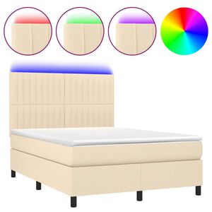 vidaXL Krevet box spring s madracem LED krem 140x190 cm od tkanine
