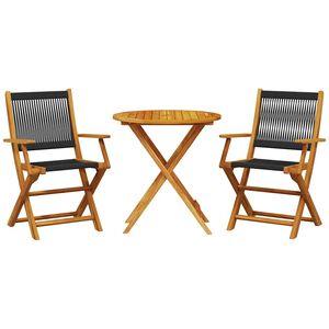 vidaXL 3-dijelni bistro set od polipropilen i masivnog drva crni
