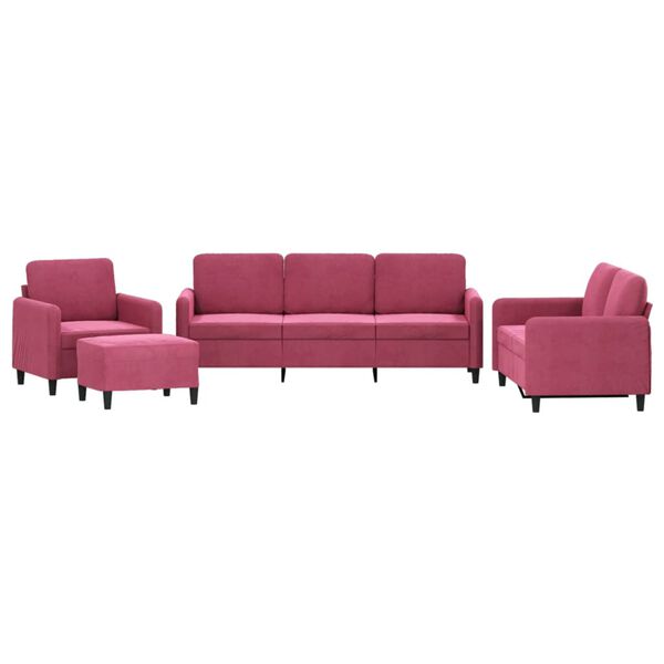 vidaXL 4-dijelni set sofa crvena boja vina bar&scaron;unasti