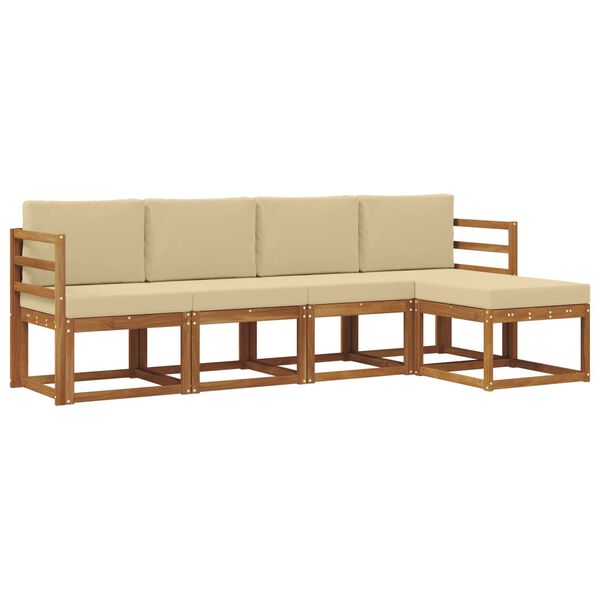 vidaXL Set vanjskih sofa 5 pcs Prirodna i bež Čvrsto drvo akacije