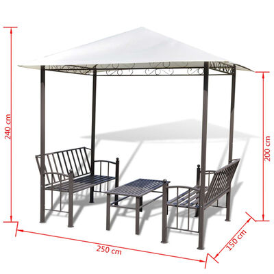 vidaXL Vrtni paviljon sa stolom i klupama 2,5 x 1,5 x 2,4 m