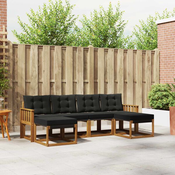 vidaXL Set vanjskih sofa s jastukom 6 pcs Prirodna i crna