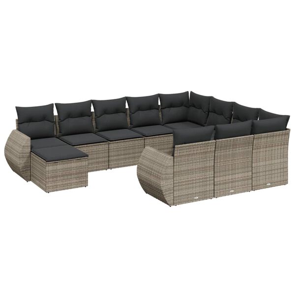 vidaXL 11-dijelni set vrtnih sofa od poliratana s jastucima sivi