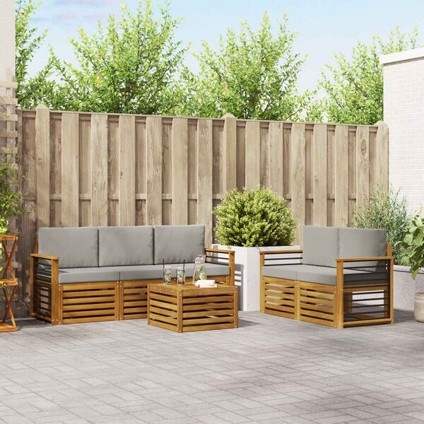 vidaXL Setovi sofa 6 pcs Prirodna i svijetlo siva Čvrsto drvo akacije