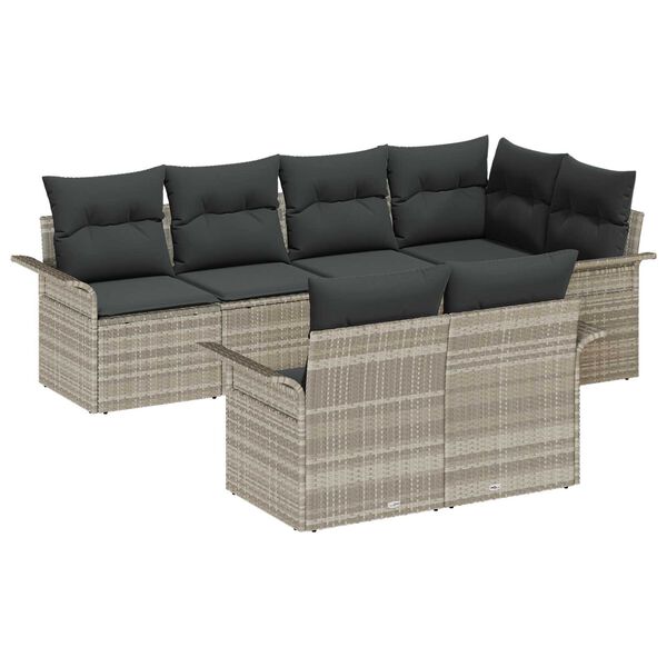 vidaXL Sjedeća garnitura za vrt 7 pcs Svijetlo siva poliratan