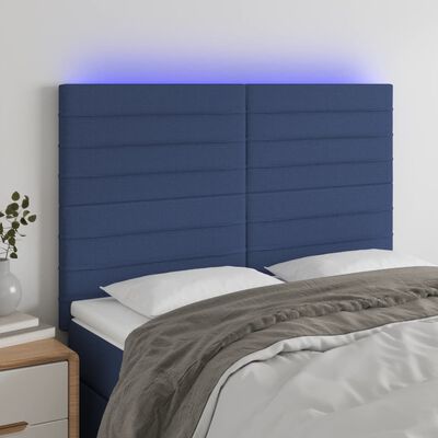 vidaXL LED uzglavlje plavo 144x5x118/128 cm od tkanine