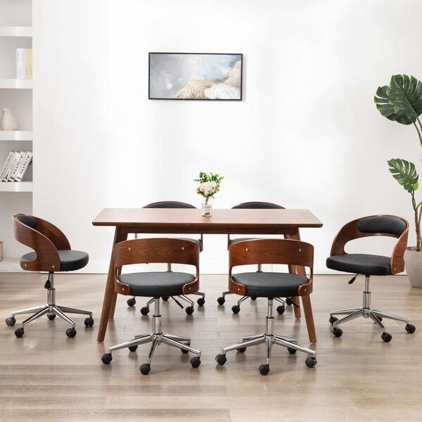 vidaXL Okretne blagovaonske stolice 6 kom crne od drva i umjetne kože