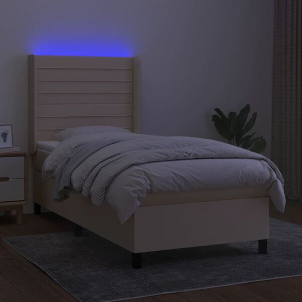 vidaXL Krevet box spring s madracem LED krem 90x190 cm od tkanine