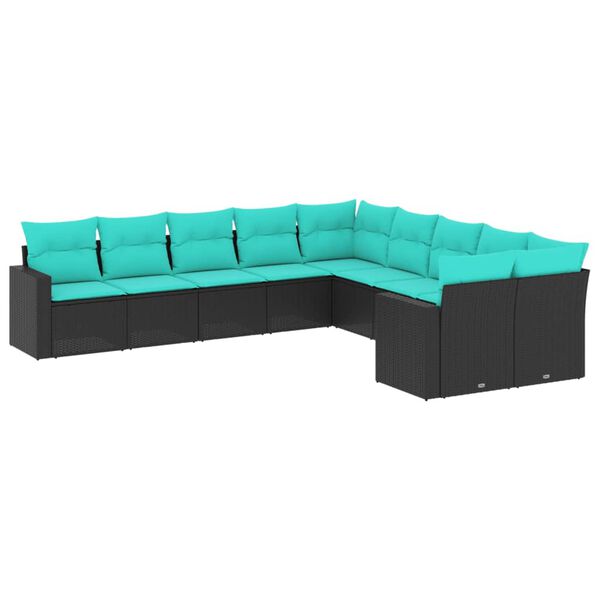 vidaXL 10-dijelni set vrtnih sofa od poliratana s jastucima crni