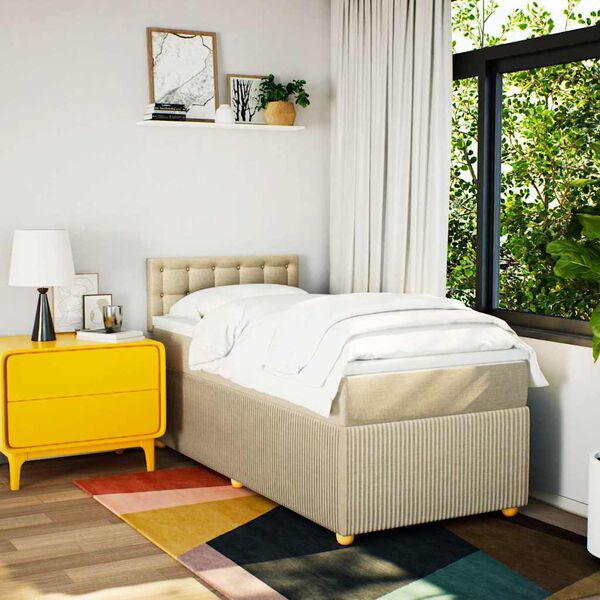 vidaXL Okvir kreveta s oprugama i madrac krem 80x200 cm od tkanine