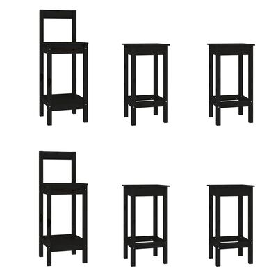 vidaXL 6-dijelni set barskih stolica Crna od masivne borovine