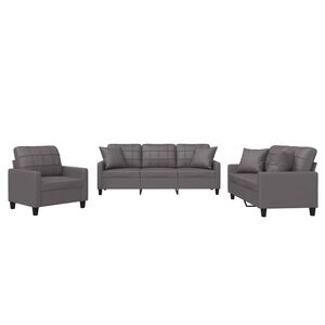 vidaXL 3-dijelni set sofa s jastucima sivi od umjetne kože
