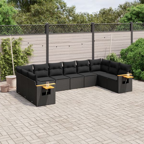 vidaXL 10-dijelni set vrtnih sofa s jastucima crni od poliratana